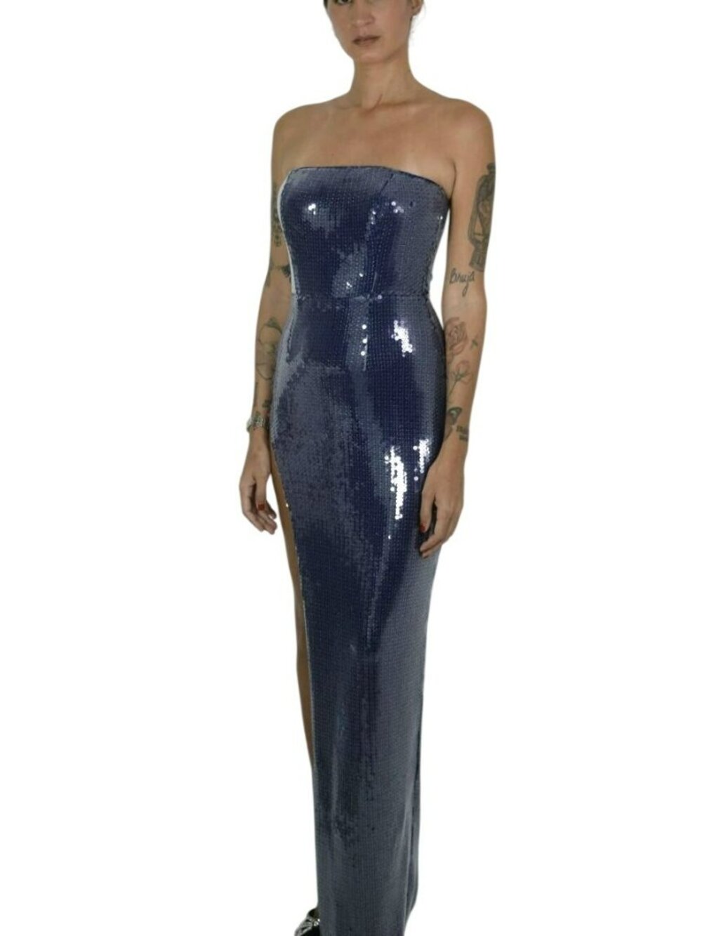 Miss Circle Ramona Sequins Strapless Slit Maxi Dress Size Small New